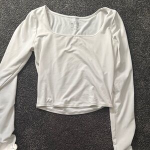 Hollister White Long Sleeve Fitted Crop Blouse